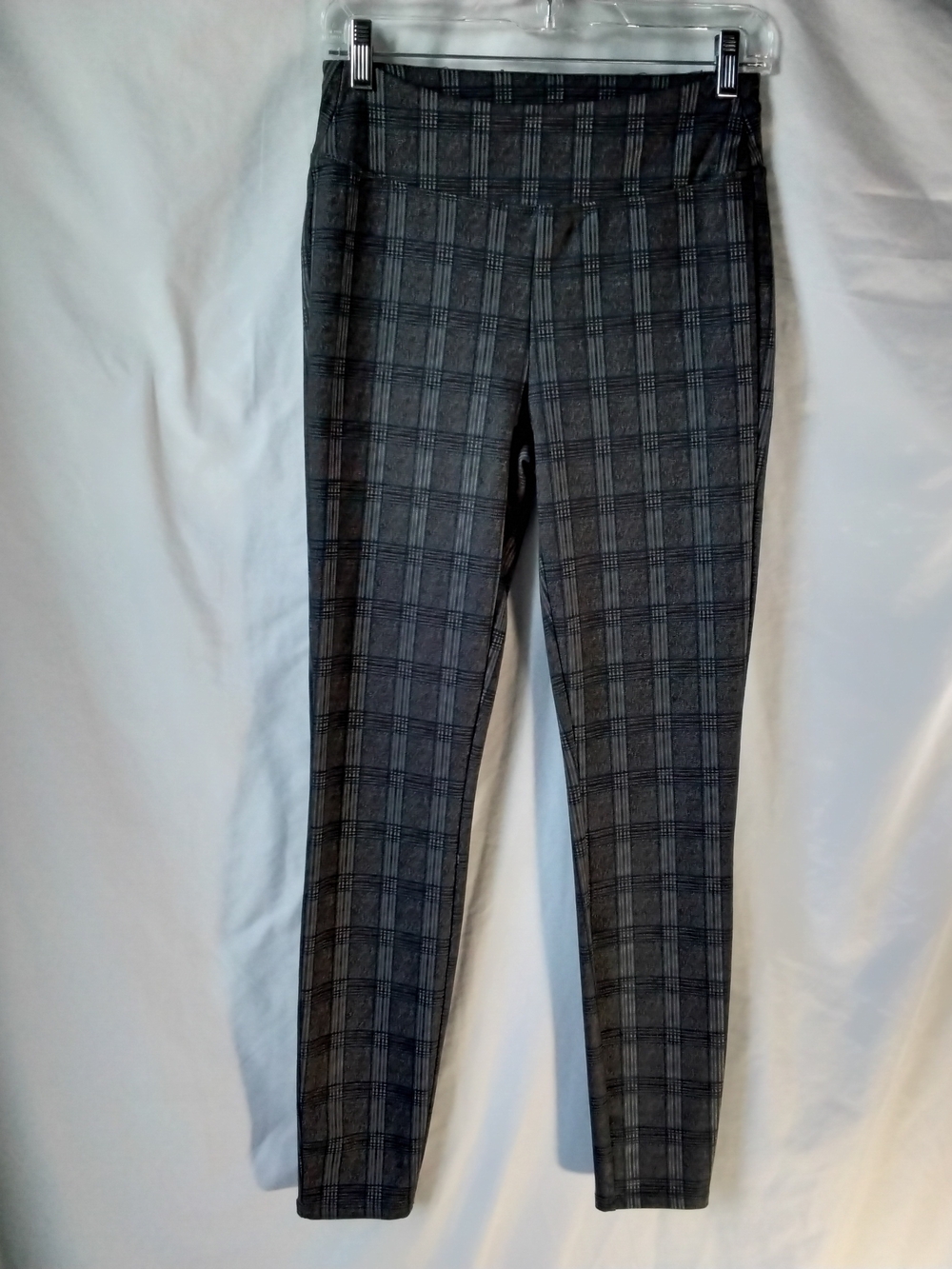 Rewash Black and Gray Plaid Ponte Slim Pants